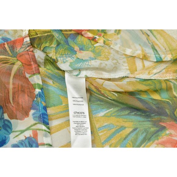 Chico's Women's Tropical Floral Button-Up Shirt Blouse Regular Size 3 Polyester - Picture 7 of 8